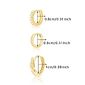 Detailed view of three gold huggie earrings with pink and white zircon stones in vertical stack - Gold (E105)