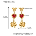 Three-layer gold butterfly, red zircon heart and clover drop earrings in stainless steel - Red