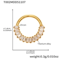 Macro view of titanium alloy septum ring set with 11 baguette-cut cubic zirconia stones - Baguette Fan Style (T002) - Gold