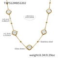Gold stainless steel necklace with square white glass stone and detailed dimensions - Necklace / White / Gold