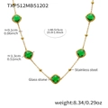 Gold stainless steel beaded necklace with five square-cut emerald green glass stones - Necklace / Green / Gold