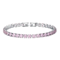 Classic silver-tone tennis bracelet with brilliant-cut pink round cubic zirconia crystals - Tennis Chain Style (S0054-F) / 17cm / Platinum Pink