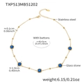 Collier en acier inoxydable doré avec pierres en verre bleu et petits grains - Collier Rond Facetté (TXP513) / 42+5cm / Couleur Acier + Bleu
