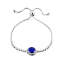 Adjustable silver box chain bracelet with blue main stone and sparkling crystal halo - Royal Blue Rhinestone