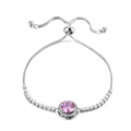 Adjustable silver bracelet with pink halo gemstone and cubic zirconia pave setting - Pink Rhinestone