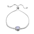 Detailed view of adjustable silver bracelet with round lavender zircon and cubic zirconia - White Rhinestone