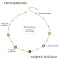 Collier doré en acier inoxydable avec cinq pierres rondes en verre dégradé - Collier Rond Facetté (TXP513) / 42+5cm / Or et Vert Clair