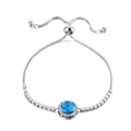 Detail of adjustable box chain bracelet with large blue crystal and pavé zircon stones - Sky Blue Rhinestone