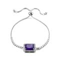 Elegant silver box chain bracelet with rectangular purple zircon and adjustable sliding clasp - Rectangle / Purple