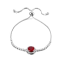 Adjustable silver chain bracelet with a round red gemstone and white diamond halo - Red Rhinestone