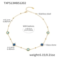 Collier doré en acier inoxydable avec pierres en verre bleues facettées et fermoir - Collier Rond Facetté (TXP513) / 42+5cm / Acier + Bleu Mélangé