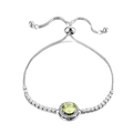 Detail of adjustable box chain bracelet featuring a halo-set lime yellow gemstone - Champagne Rhinestone