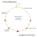 Collier doré en acier inoxydable avec pierres rondes en verre multicolores et perles - Collier Rond Facetté (TXP513) / 42+5cm / Or + Rouge Mélangé