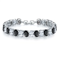 Detail view of oval cut black and white zircon bracelet with silver metal and fold-over clasp - Platinum Black Zirconia (068)