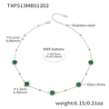 Collier en acier inoxydable argenté avec cinq pierres de verre vert facettées et fermoir - Collier Rond Facetté (TXP513) / 42+5cm / Couleur acier + Vert