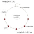 Collier en acier inoxydable argenté avec pierre de verre rouge ronde et rallonge - Collier Rond Facetté (TXP513) / 42+5cm / Couleur Acier + Rouge