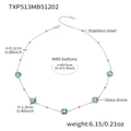 Collier en acier inoxydable argenté avec pierres turquoise et détails de mesure - Collier Rond Facetté (TXP513) / 42+5cm / Acier + Vert Clair