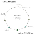 Collier en acier inoxydable argenté avec pierres en verre rondes et fermoir mousqueton - Collier Rond Facetté (TXP513) / 42+5cm / Acier + Vert Mélangé