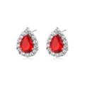 Détail des boucles d'oreilles poire en zircon rouge avec sertissage micro-pavé chic - Forme de Goutte d'Eau / Larme Rouge Blanche (KSE281)
