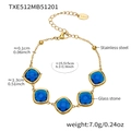 Golden stainless steel bracelet featuring square faceted deep blue glass stones and clasp - Bracelet / White / Gold