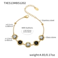 Bracelet doré en acier inoxydable avec pierres en verre gris et noir et fermoir mousqueton - Bracelet Rond Facetté (TXE513) / 16.5+5cm / Or & Noir