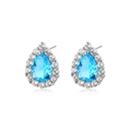 Boucles d'oreilles poire en zircon bleu ciel avec halo micro-pave en argent 925 - Larme Bleu Mer Blanche (KSE281)