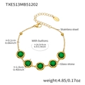Bracelet en acier inoxydable doré orné de cinq pierres de verre vertes avec fermoir mousqueton - Bracelet Rond Facetté (TXE513) / 16.5+5cm / Or & Vert