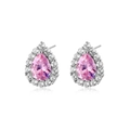 Boucles d'oreilles poire en pierre rose avec un halo de zircons cubiques sertis - Larme Rose Blanche (KSE281)