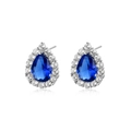 Boucles d'oreilles élégantes avec zircon bleu taille poire et finition halo argentée - Larme Bleue Blanche (KSE281)