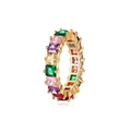 Macro-opname van regenboog edelsteen ring met vierkante kristallen op gouden band - US 6 / Gouden Vierkant Geslepen Regenboog Stijl (Style 3)