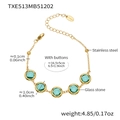 Bracelet en acier inoxydable doré avec pierres en verre vert carrées et fermoir homard - Bracelet Rond Facetté (TXE513) / 16.5+5cm / Or et Vert Clair