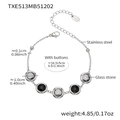 Bracelet minimaliste en acier inoxydable avec pierres en verre rondes noires et grises - Bracelet Rond Facetté (TXE513) / 16.5+5cm / Acier + Noir