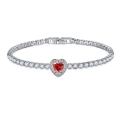 Lussuoso bracciale tennis in argento con zircone a cuore rosso e micro-pavé bianco - diamante rosso