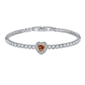 Lussuoso bracciale a cuore argento con pietra marrone e intarsio in zirconi cubici - Strass Champagne