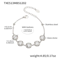 Bracelet en acier inoxydable argenté orné de cinq pierres de verre rondes - Bracelet Rond Facetté (TXE513) / 16.5+5cm / Acier + Transparent