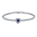 Luxurious silver tennis bracelet with sparkling heart-shaped blue zircon centerpiece - Royal Blue Rhinestone