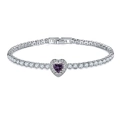 Detail of tennis bracelet with purple heart stone and micro-paved white cubic zirconia - Amethyst Purple Zirconia