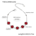 Bracelet en acier inoxydable avec pierres en verre facettées rouges et fermoir réglable - Bracelet Rond Facetté (TXE513) / 16.5+5cm / Couleur Acier + Rouge
