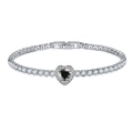 Detailed macro view of heart-shaped black zircon bracelet with silver-tone micro-paved stones - Black Gemstone
