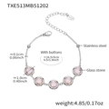 Bracelet en acier inoxydable argenté avec cinq pierres de verre roses et une chaîne - Bracelet Rond Facetté (TXE513) / 16.5+5cm / Acier + Rose