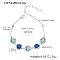 Bracelet en acier inoxydable avec pierres en verre rondes bleues et fermoir mousqueton - Bracelet Rond Facetté (TXE513) / 16.5+5cm / Acier + Bleu Mélangé