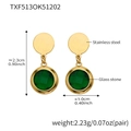 Boucles d'oreilles pierre verte en acier inoxydable doré avec dimensions détaillées - Boucles d'Oreilles Rondes Facettées (TXF513) / 2.3x1.0cm / Or & Vert