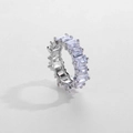 Minimalist silver eternity ring with emerald-cut rectangular cubic zirconia in a claw setting - US 6 / Platinum