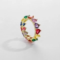 Rainbow heart-cut zircon ring with golden finish and colorful gemstone clusters - US 7 / Gold Multicolor