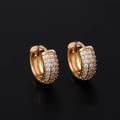 Men's hip-hop gold huggie hoop earrings featuring three rows of cubic zirconia stones - Gold Micro-Inlaid White Zirconia Medium