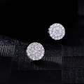 Sparkling silver round cluster stud earrings for men with micro zircon stones - Radiant Snowflake Style (White K-2)