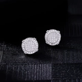 Sparkling silver round micro-pave cubic zirconia stud earrings for men in hip hop style - Double Row Pave Style (White K-3)