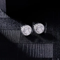 Silver round stud earrings for men with micro-pave cubic zirconia and halo design - Geometric Square-Round Style (White K-4)
