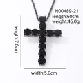 Collier croix gothique hip-hop avec pierre de zircon noir et chaîne de métal noir - Croix Strass Noir Noir Fusil