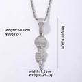 Macro detail of iced-out microphone pendant with micro pave cubic zirconia stones - Silver Hand Microphone Style